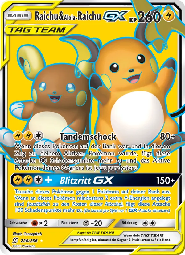 Raichu & Alola-Raichu GX (Unified Minds #220/236)
