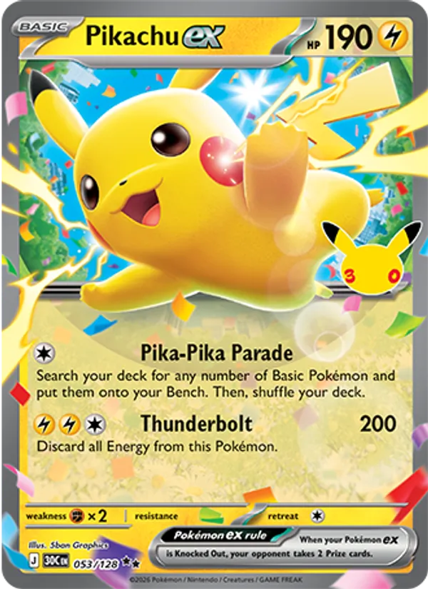 Pikachu ex (30th Celebration #053/128)
