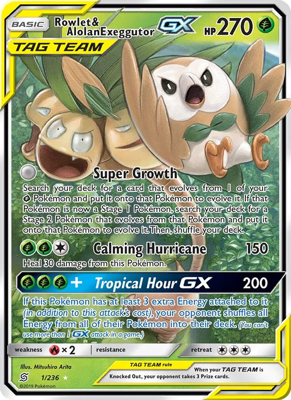 Rowlet & Alolan Exeggutor GX (Unified Minds #1/236)