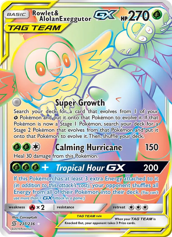Rowlet & Alolan Exeggutor GX (Unified Minds #237/236)