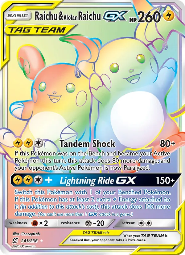 Raichu & Alolan Raichu GX (Unified Minds #241/236)