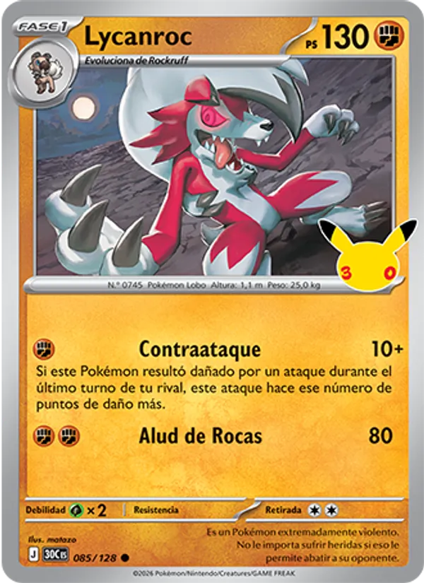 Lycanroc (Celebración 30.º Aniversario #085/128)