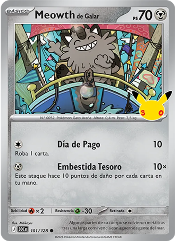 Meowth de Galar (Celebración 30.º Aniversario #101/128)