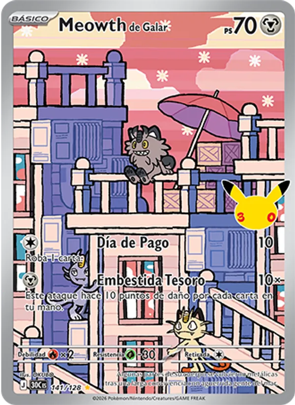 Meowth de Galar (Celebración 30.º Aniversario #141/128)