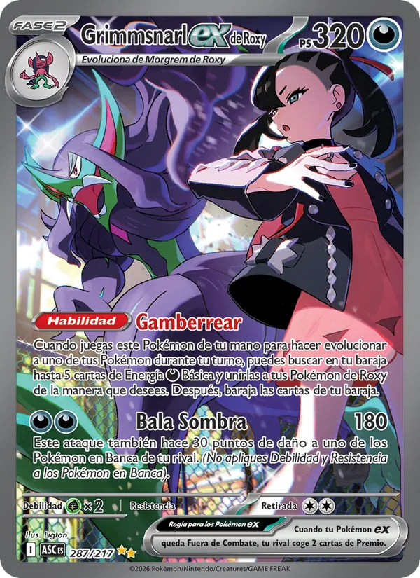 Grimmsnarl ex de Roxy (Héroes Ascendentes #287/217)