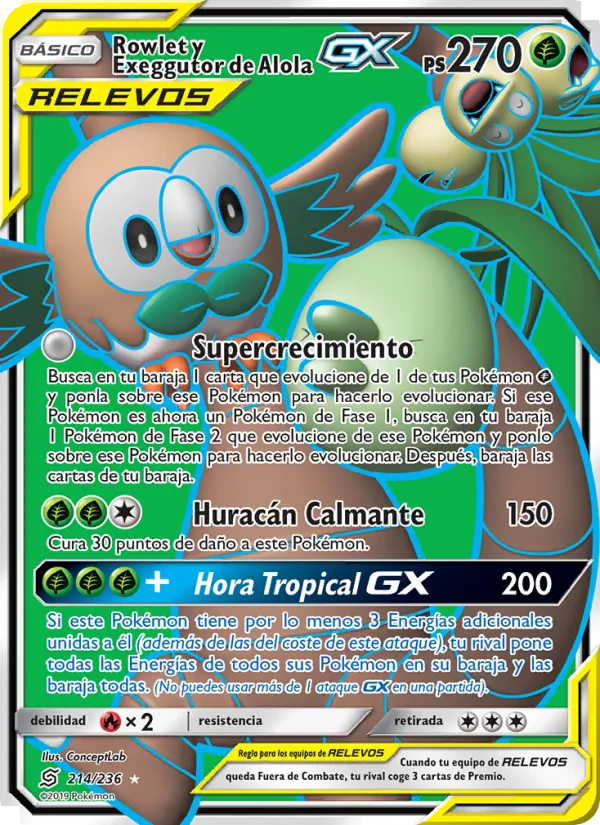 Rowlet y Exeggutor de Alola GX (Mentes Unidas #214/236)