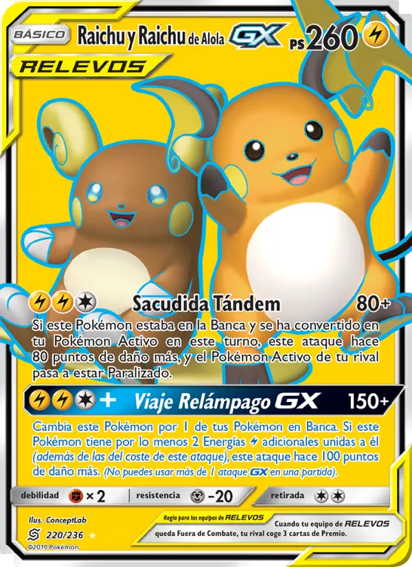 Raichu y Raichu de Alola GX (Mentes Unidas #220/236)