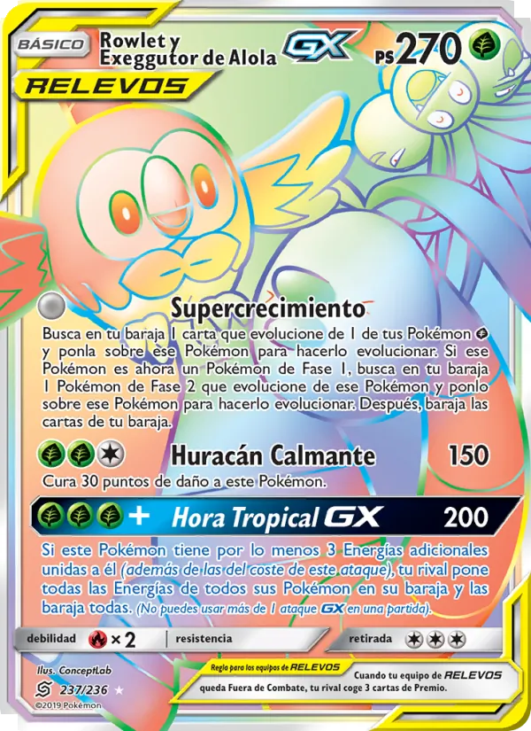 Rowlet y Exeggutor de Alola GX (Mentes Unidas #237/236)