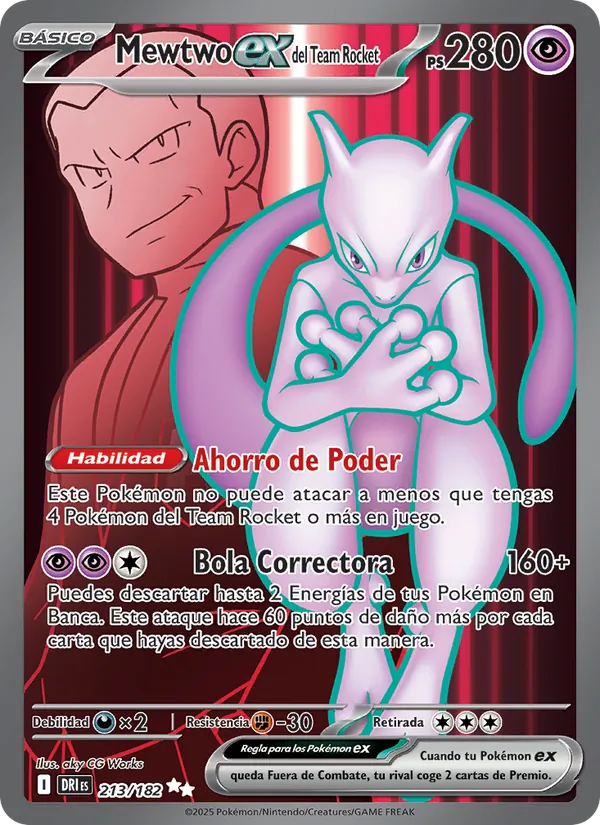 Mewtwo ex del Team Rocket (Rivales Predestinados #213/182)