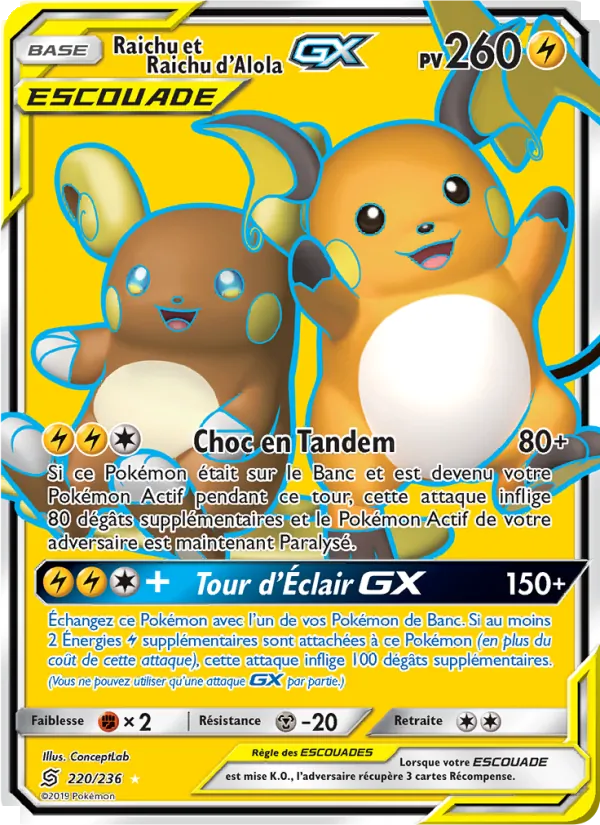 Raichu et Raichu d’Alola GX (Unified Minds #220/236)