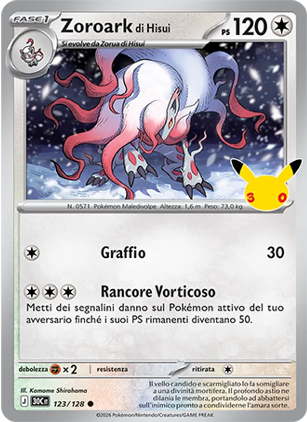 Zoroark di Hisui (30° Anniversario #123/128)