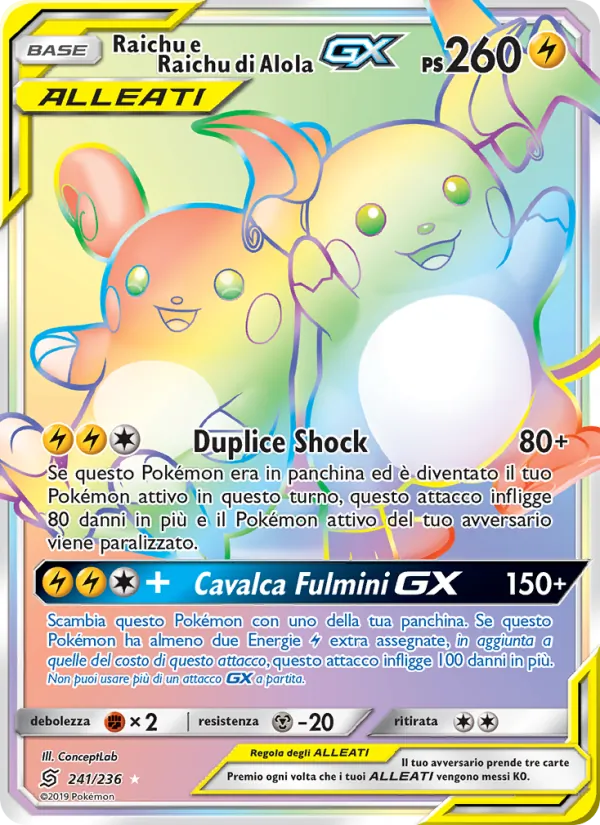 Raichu e Raichu di Alola GX (Unified Minds #241/236)