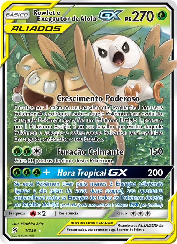 Rowlet e Exeggutor de Alola GX (Unified Minds #1/236)