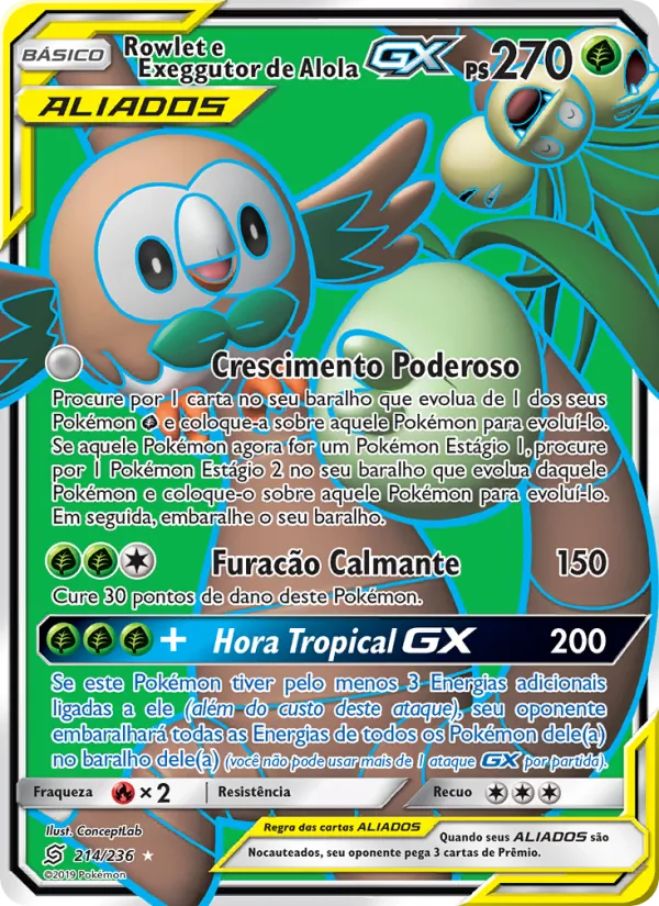 Rowlet e Exeggutor de Alola GX (Unified Minds #214/236)