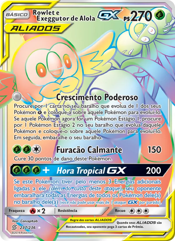 Rowlet e Exeggutor de Alola GX (Unified Minds #237/236)